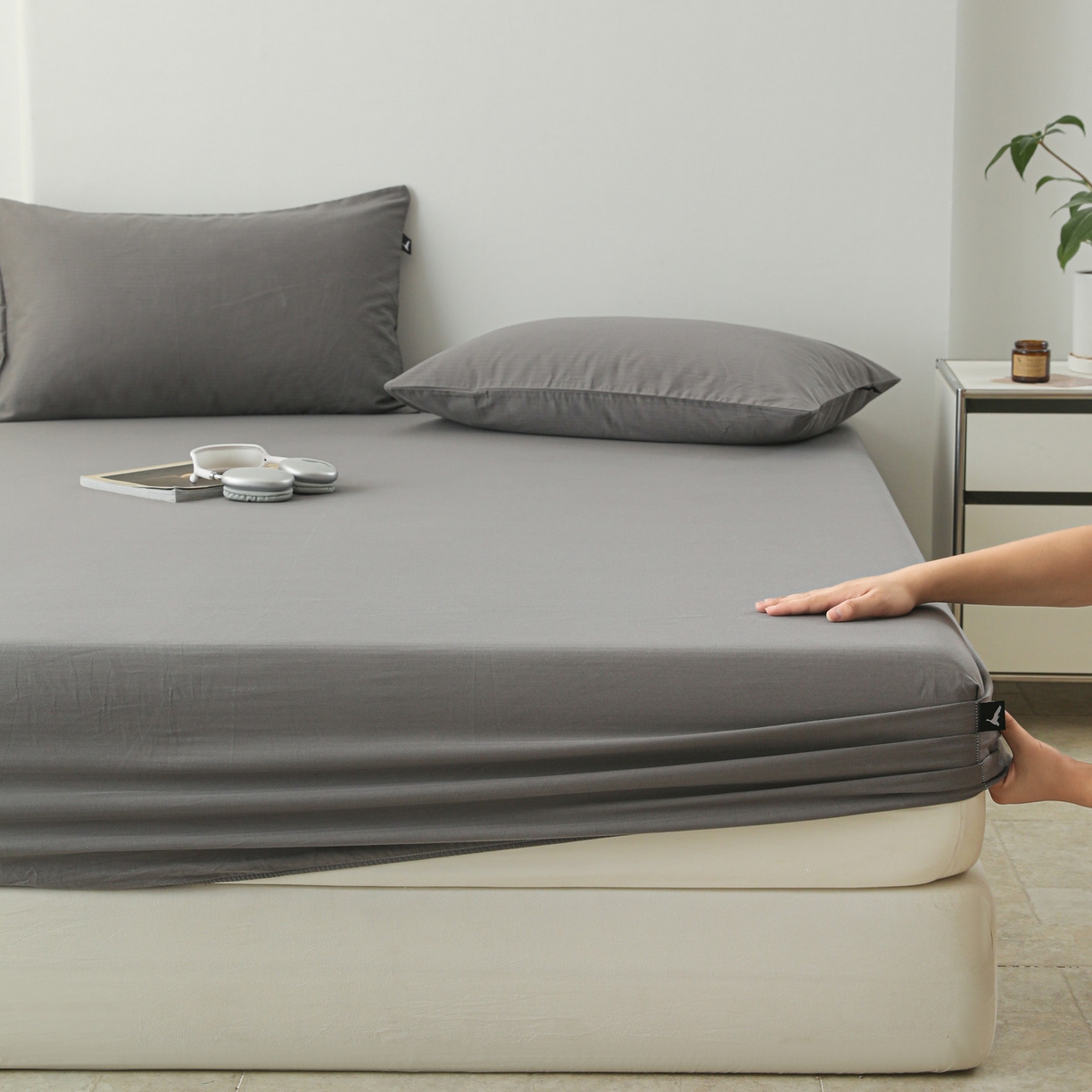 眠博士 2025新款大雁纹小提花全棉纯棉床笠单件-单床笠 床笠-雁纹灰