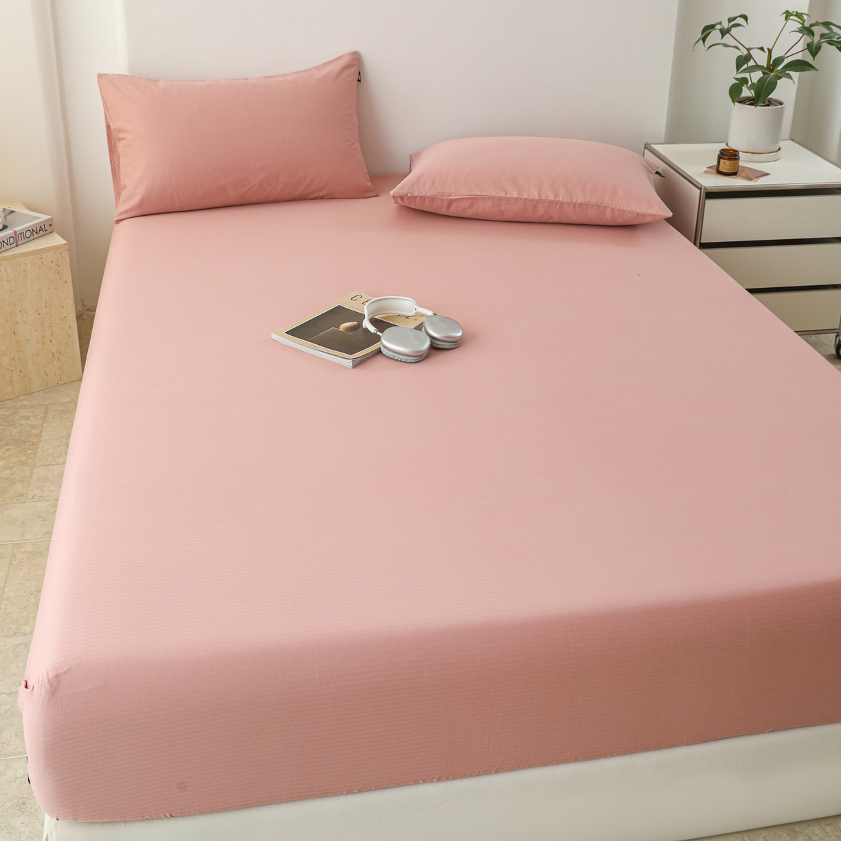 91家纺网 家纺一手货源 找家纺 眠博士 2025新款大雁纹小提花全棉纯棉床笠单件-单床笠 床笠-雁纹豆沙