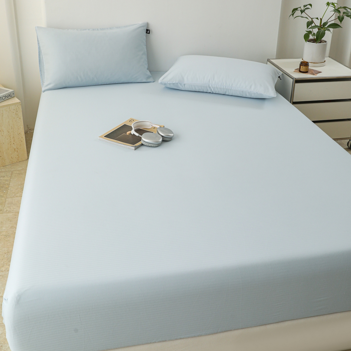 91家纺网 家纺一手货源 找家纺 眠博士 2025新款大雁纹小提花全棉纯棉床笠单件-单床笠 床笠-雁纹嫩蓝