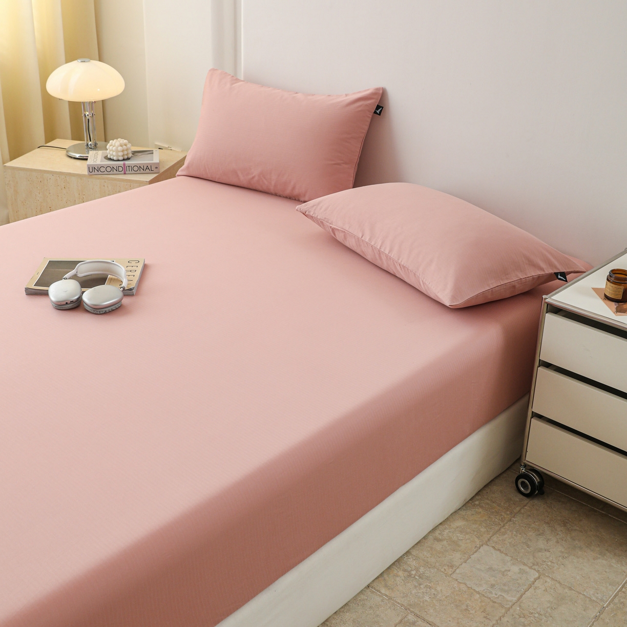 91家纺网 家纺一手货源 找家纺 眠博士 2025新款大雁纹小提花全棉纯棉床笠单件-单床笠 床笠-雁纹豆沙