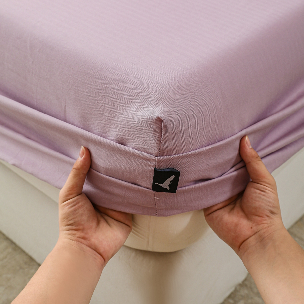 91家纺网 家纺一手货源 找家纺 眠博士 2025新款大雁纹小提花全棉纯棉床笠单件-单床笠 床笠-雁纹紫