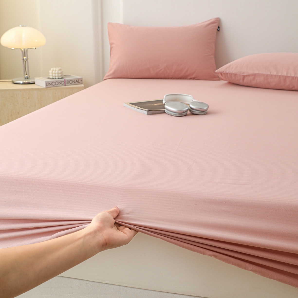 91家纺网 家纺一手货源 找家纺 眠博士 2025新款大雁纹小提花全棉纯棉床笠单件-单床笠 床笠-雁纹豆沙