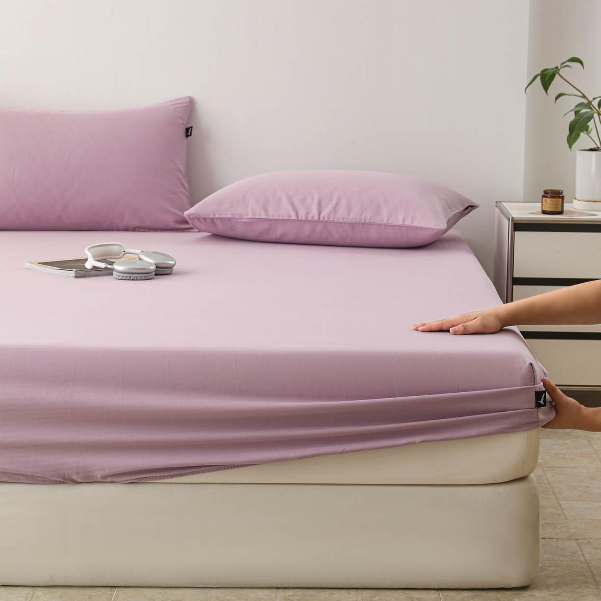 眠博士 2025新款大雁纹小提花全棉纯棉床笠单件-单床笠 床笠-雁纹紫