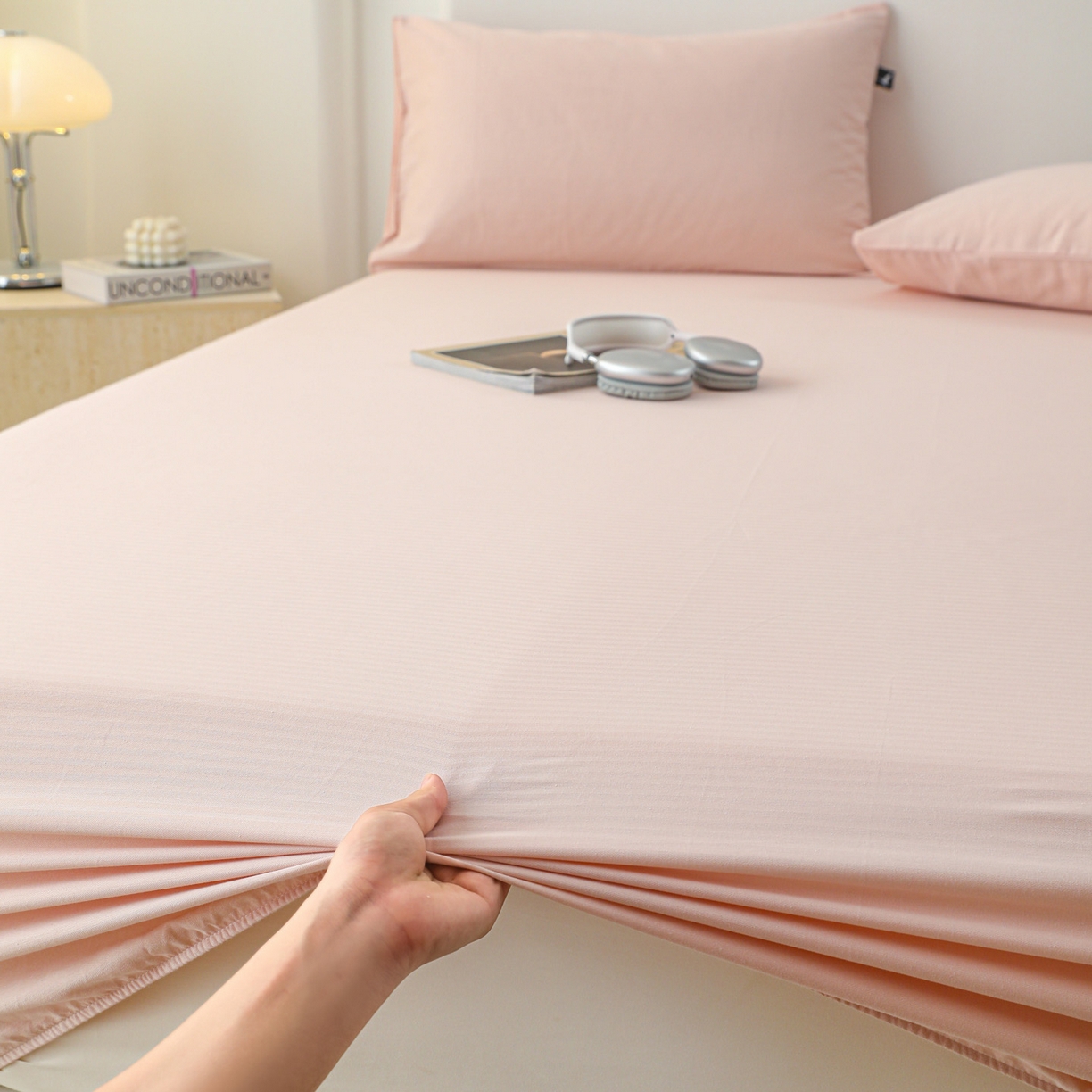 91家纺网 家纺一手货源 找家纺 眠博士 2025新款大雁纹小提花全棉纯棉床笠单件-单床笠 床笠-雁纹粉