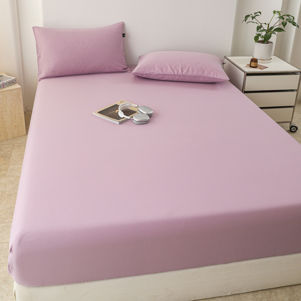 91家纺网 家纺一手货源 找家纺 眠博士 2025新款大雁纹小提花全棉纯棉床笠单件-单床笠 床笠-雁纹紫