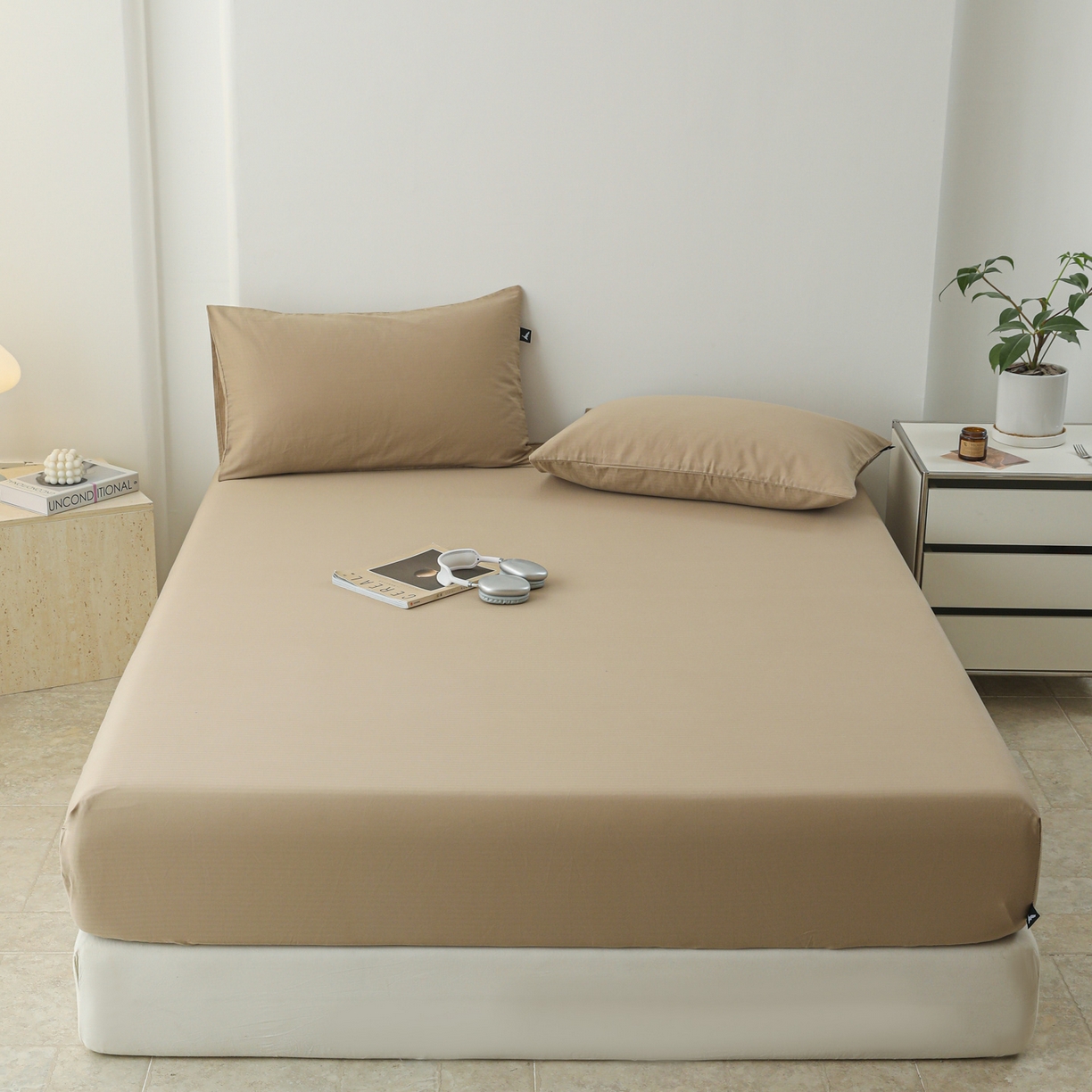 91家纺网 家纺一手货源 找家纺 眠博士 2025新款大雁纹小提花全棉纯棉床笠单件-单床笠 床笠-雁纹杏