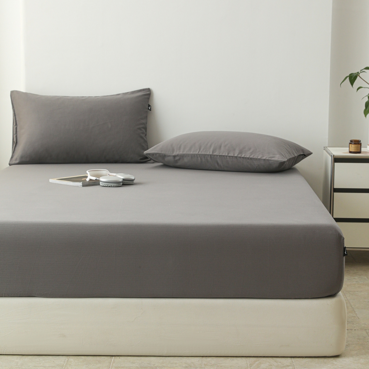 91家纺网 家纺一手货源 找家纺 眠博士 2025新款大雁纹小提花全棉纯棉床笠单件-单床笠 床笠-雁纹灰