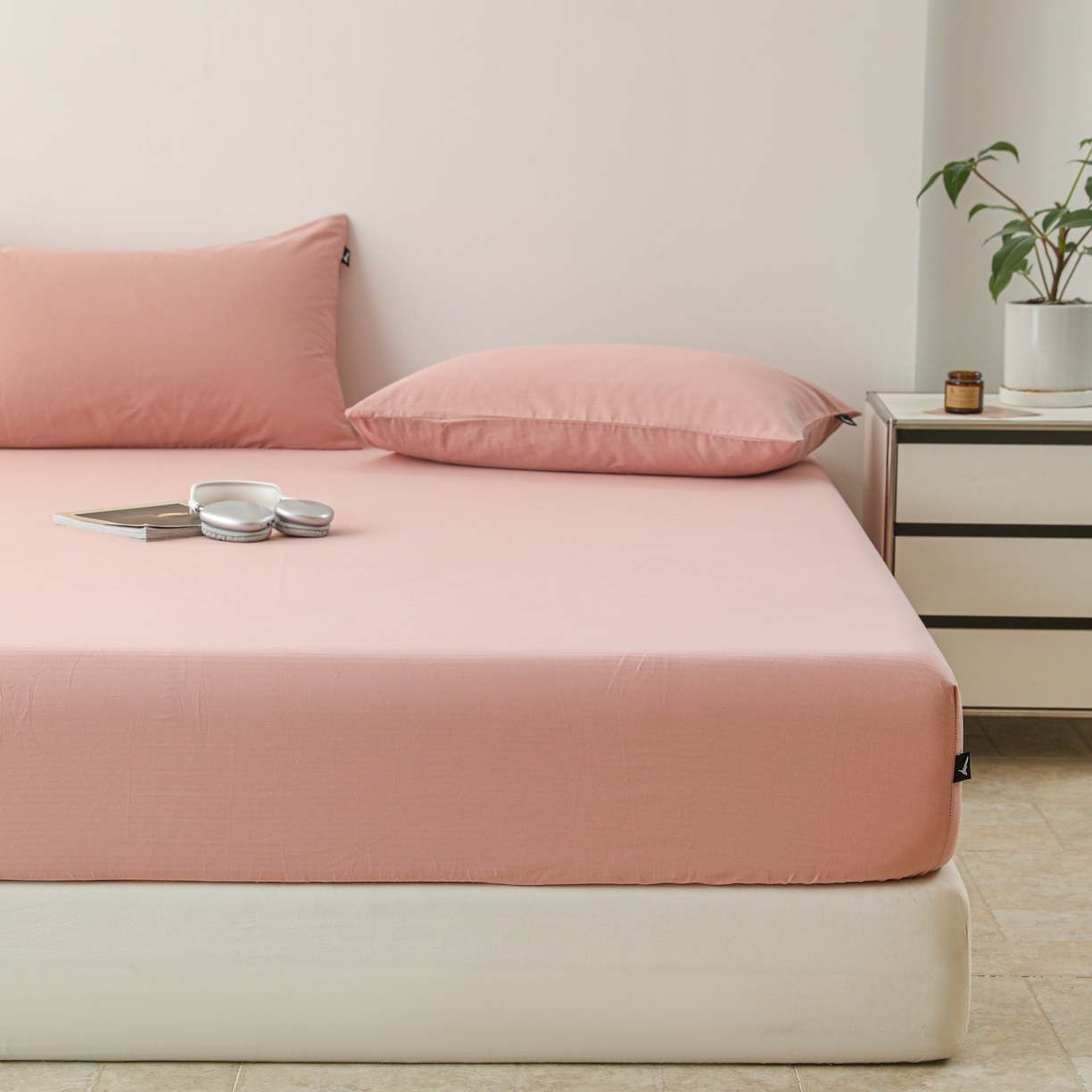 91家纺网 家纺一手货源 找家纺 眠博士 2025新款大雁纹小提花全棉纯棉床笠单件-单床笠 床笠-雁纹豆沙