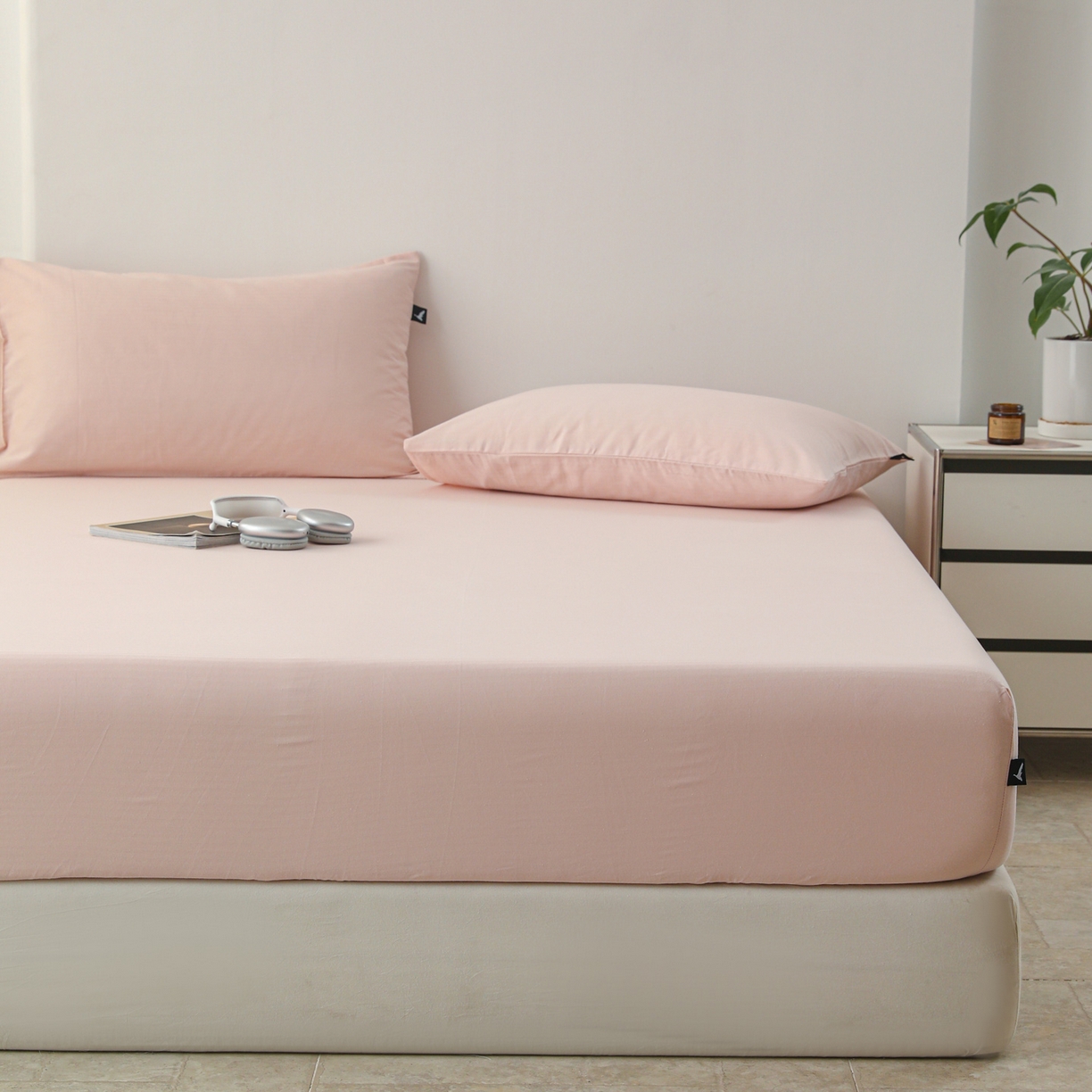 91家纺网 家纺一手货源 找家纺 眠博士 2025新款大雁纹小提花全棉纯棉床笠单件-单床笠 床笠-雁纹粉