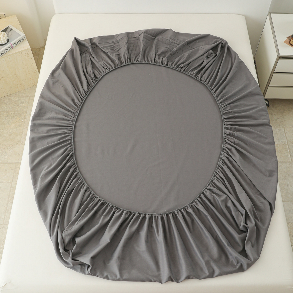 91家纺网 家纺一手货源 找家纺 眠博士 2025新款大雁纹小提花全棉纯棉床笠单件-单床笠 床笠-雁纹灰