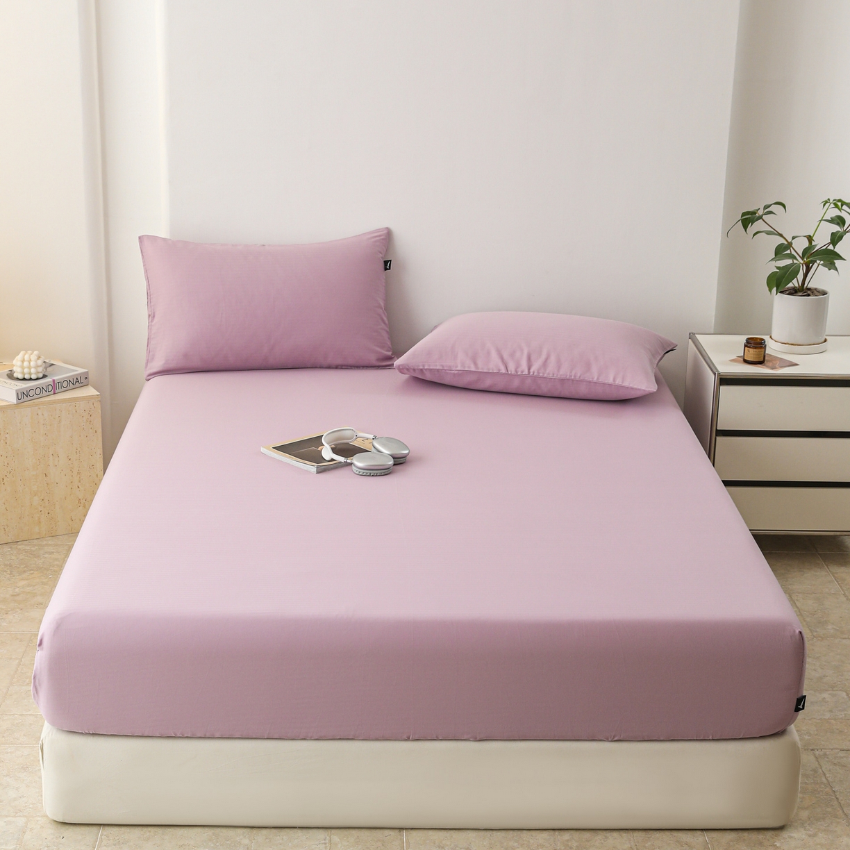 91家纺网 家纺一手货源 找家纺 眠博士 2025新款大雁纹小提花全棉纯棉床笠单件-单床笠 床笠-雁纹紫