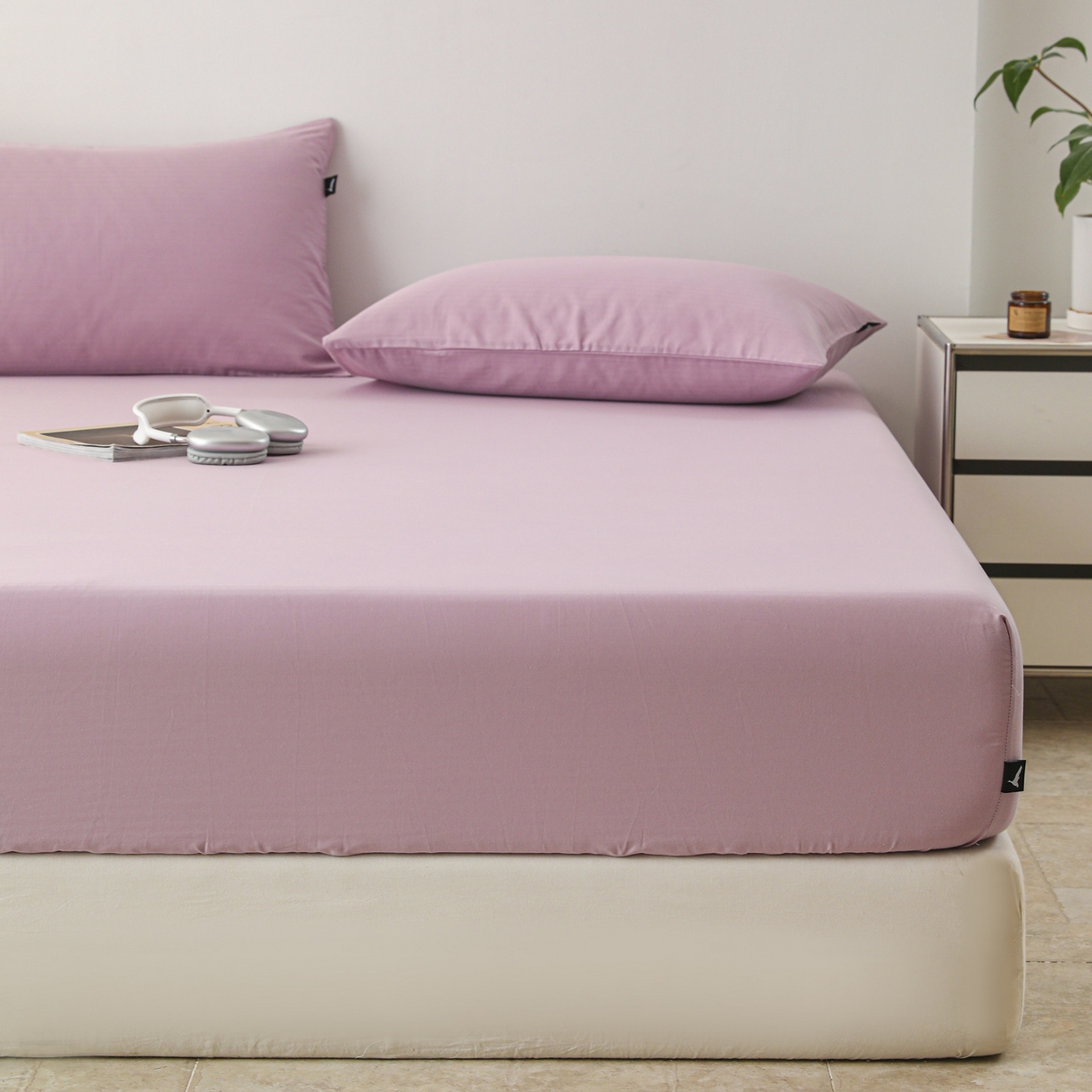 91家纺网 家纺一手货源 找家纺 眠博士 2025新款大雁纹小提花全棉纯棉床笠单件-单床笠 床笠-雁纹紫