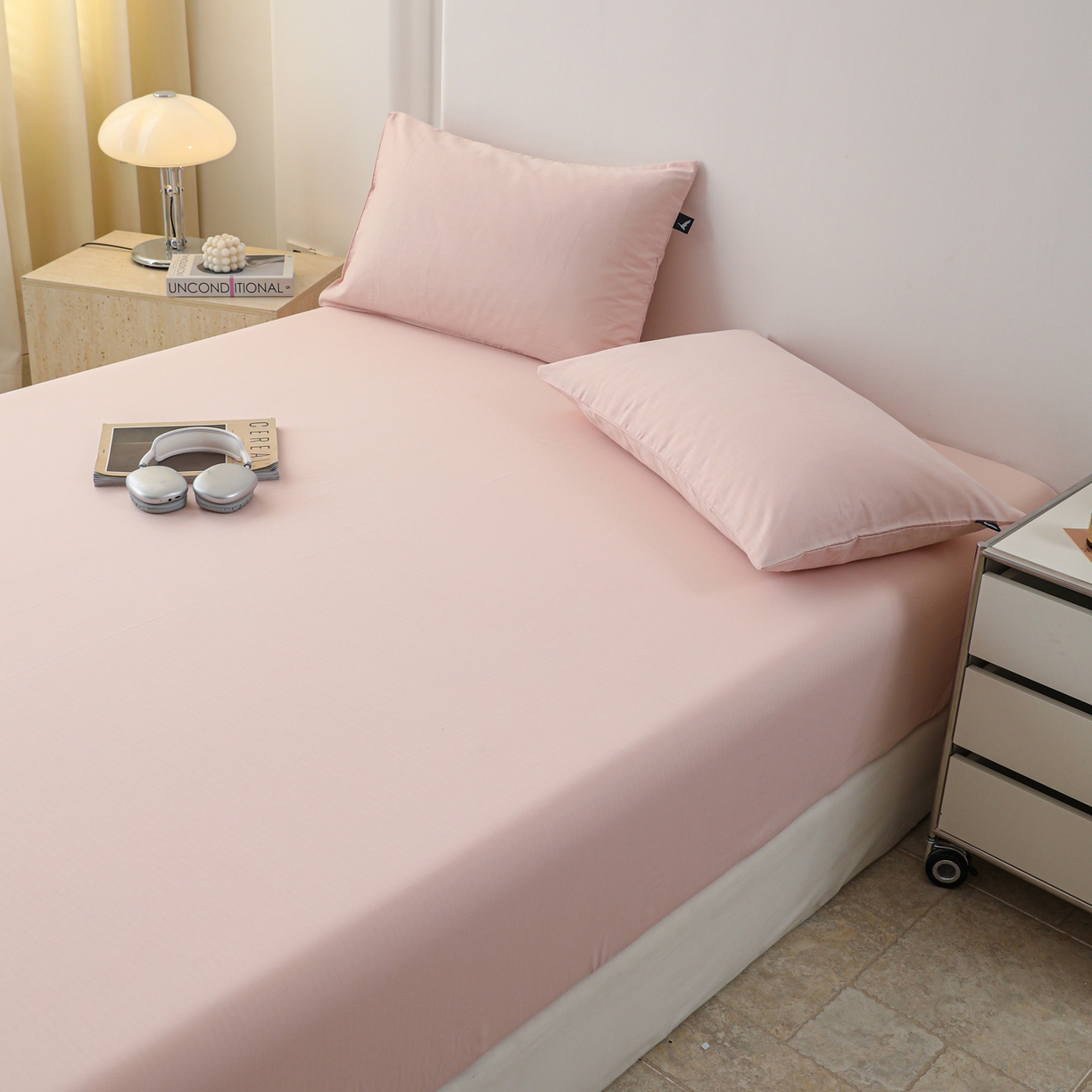 91家纺网 家纺一手货源 找家纺 眠博士 2025新款大雁纹小提花全棉纯棉床笠单件-单床笠 床笠-雁纹粉