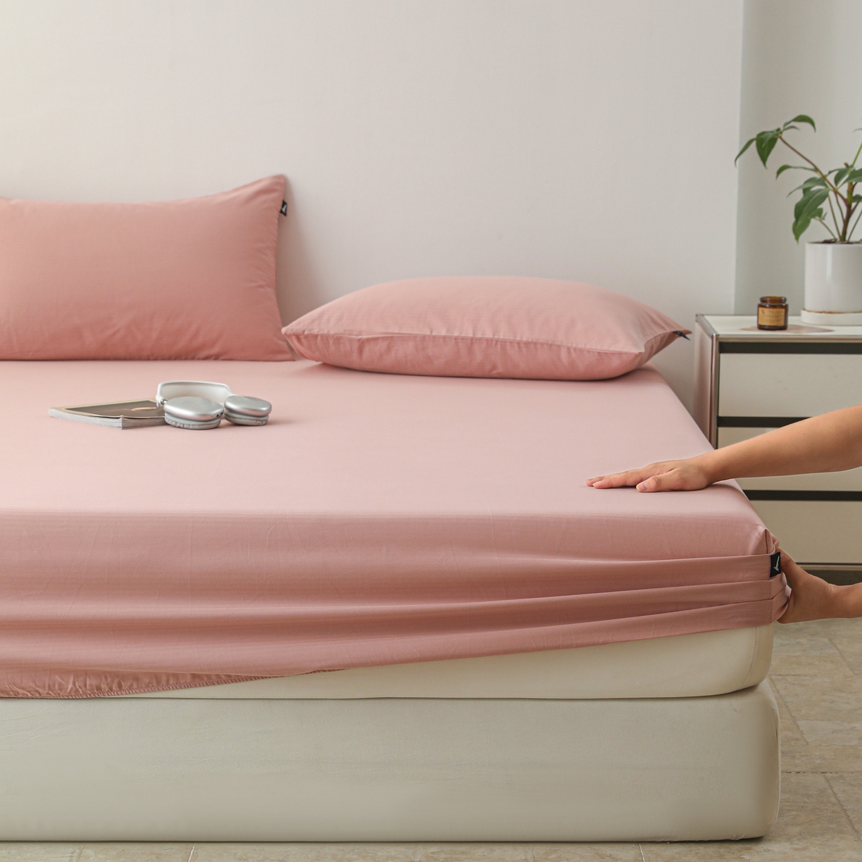 眠博士 2025新款大雁纹小提花全棉纯棉床笠单件-单床笠 床笠-雁纹豆沙