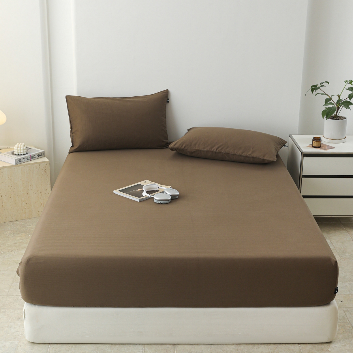 91家纺网 家纺一手货源 找家纺 眠博士 2025新款大雁纹小提花全棉纯棉床笠单件-单床笠 床笠-雁纹棕咖