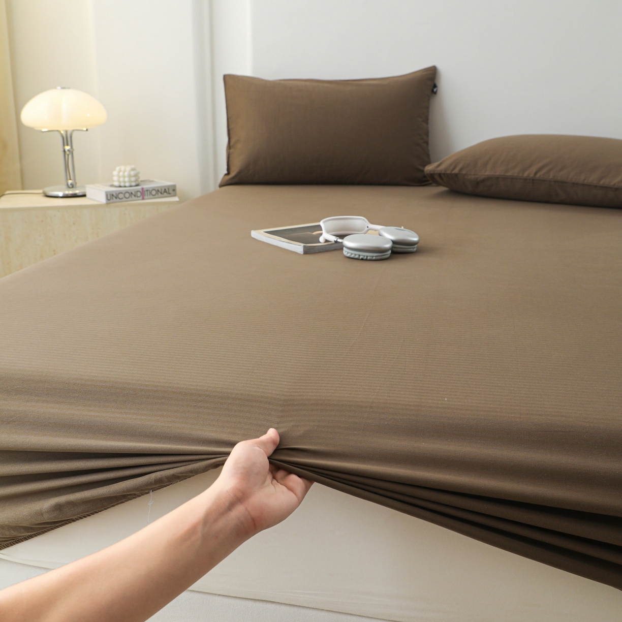 91家纺网 家纺一手货源 找家纺 眠博士 2025新款大雁纹小提花全棉纯棉床笠单件-单床笠 床笠-雁纹棕咖