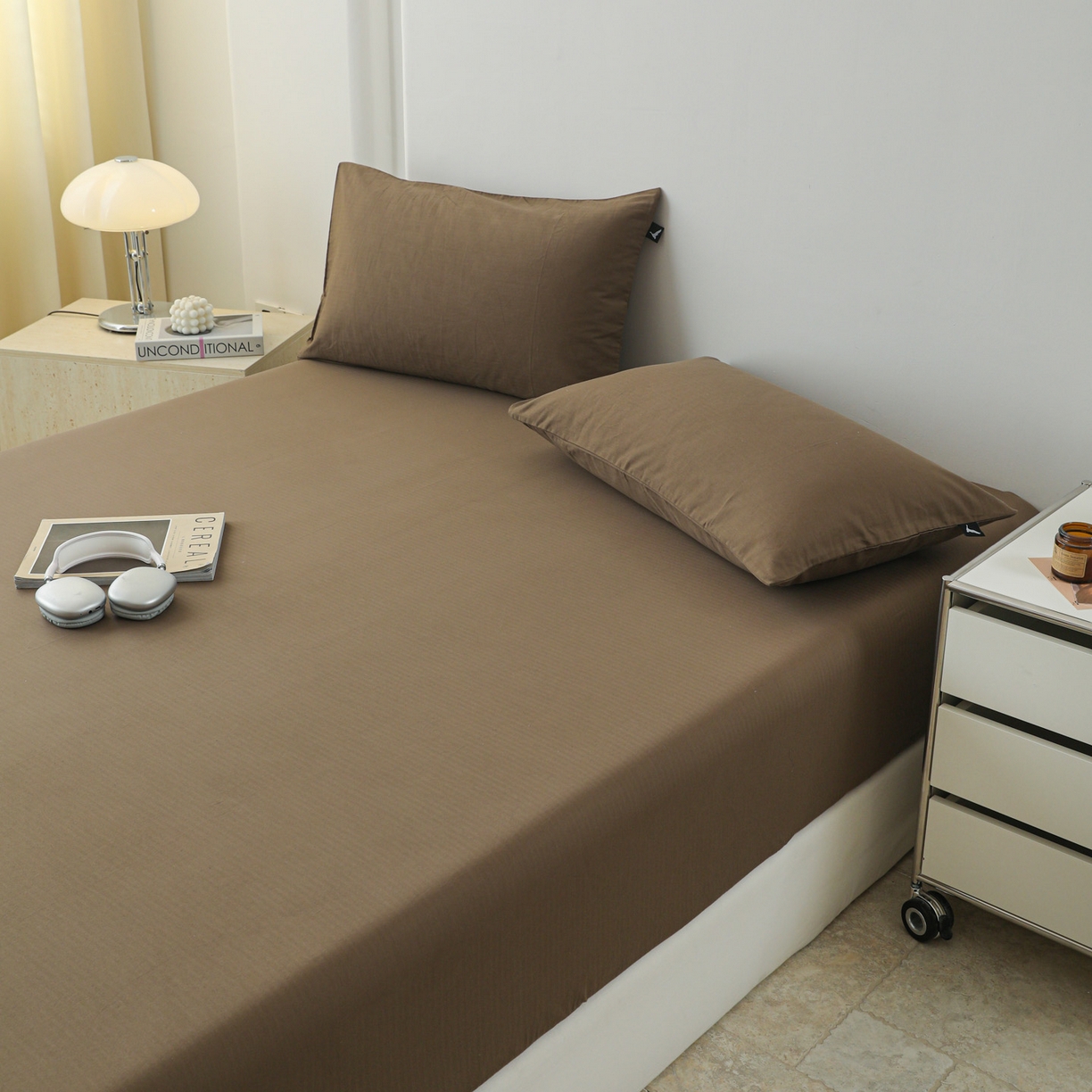 91家纺网 家纺一手货源 找家纺 眠博士 2025新款大雁纹小提花全棉纯棉床笠单件-单床笠 床笠-雁纹棕咖