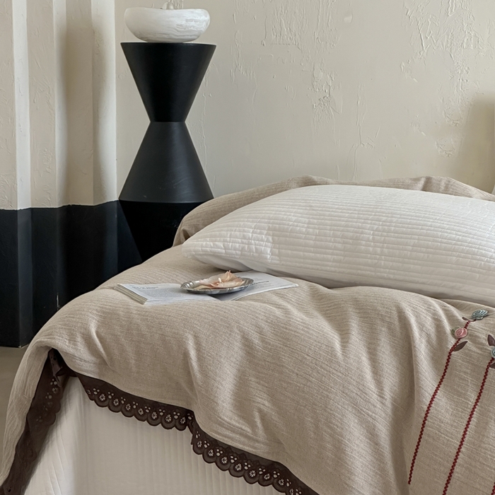 91家纺网 家纺一手货源 找家纺 月夏 2025新款全棉纯棉棉麻单被套被套单件-缤纷花语 缤纷花语-咖色