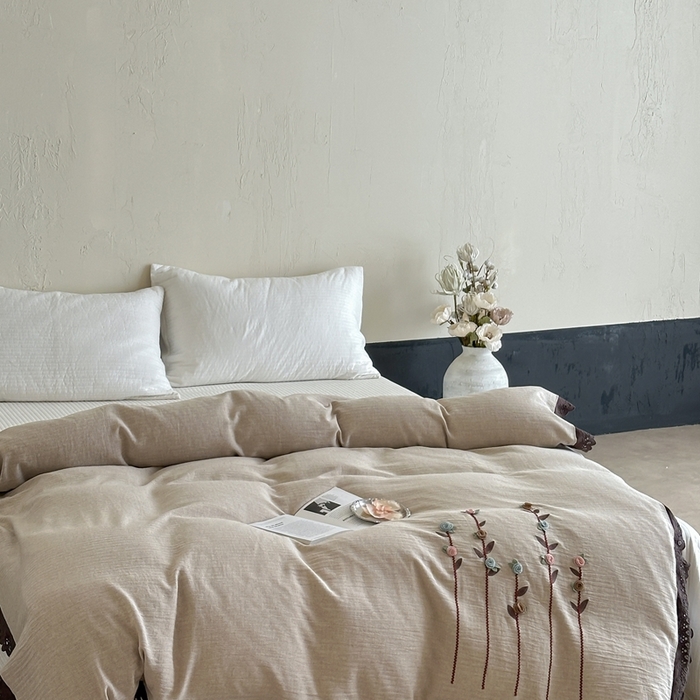 91家纺网 家纺一手货源 找家纺 月夏 2025新款全棉纯棉棉麻单被套被套单件-缤纷花语 缤纷花语-咖色