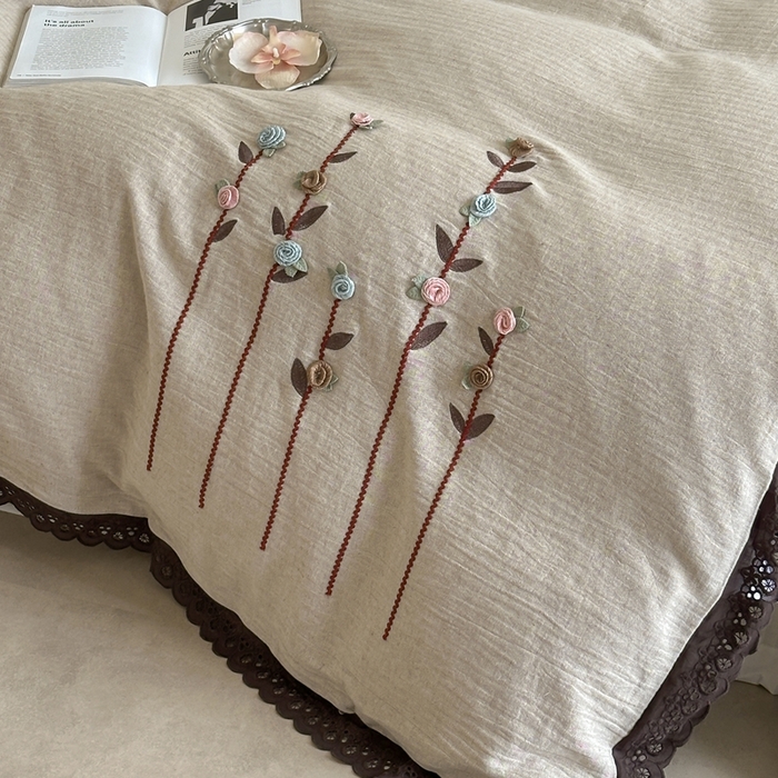 91家纺网 家纺一手货源 找家纺 月夏 2025新款全棉纯棉棉麻单被套被套单件-缤纷花语 缤纷花语-咖色