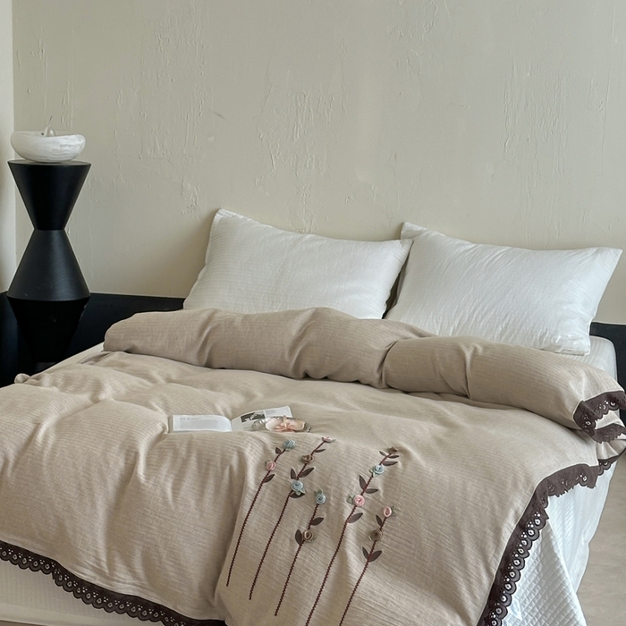 91家纺网 家纺一手货源 找家纺 月夏 2025新款全棉纯棉棉麻单被套被套单件-缤纷花语 缤纷花语-咖色