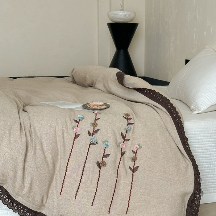 91家纺网 家纺一手货源 找家纺 月夏 2025新款全棉纯棉棉麻单被套被套单件-缤纷花语 缤纷花语-咖色