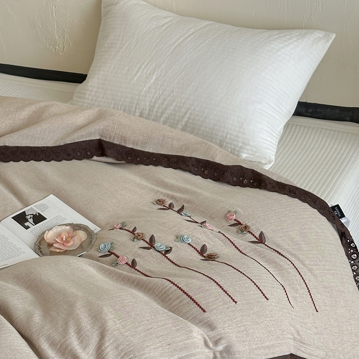 91家纺网 家纺一手货源 找家纺 月夏 2025新款全棉纯棉棉麻单被套被套单件-缤纷花语 缤纷花语-咖色