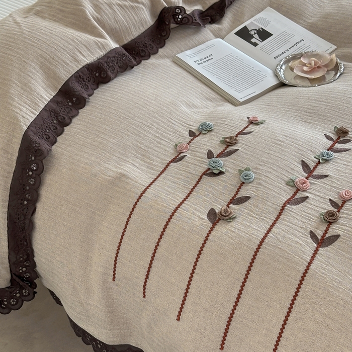 91家纺网 家纺一手货源 找家纺 月夏 2025新款全棉纯棉棉麻单被套被套单件-缤纷花语 缤纷花语-咖色