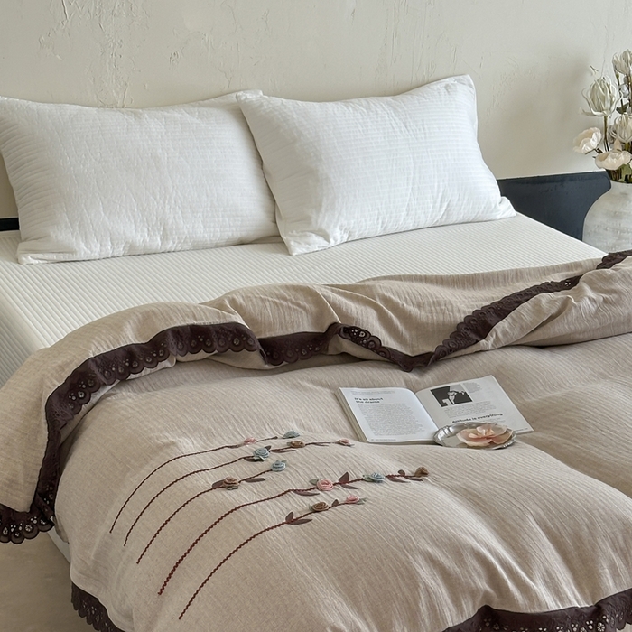 91家纺网 家纺一手货源 找家纺 月夏 2025新款全棉纯棉棉麻单被套被套单件-缤纷花语 缤纷花语-咖色