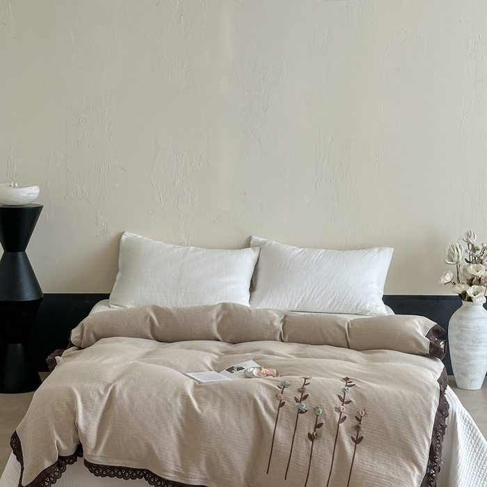 91家纺网 家纺一手货源 找家纺 月夏 2025新款全棉纯棉棉麻单被套被套单件-缤纷花语 缤纷花语-咖色