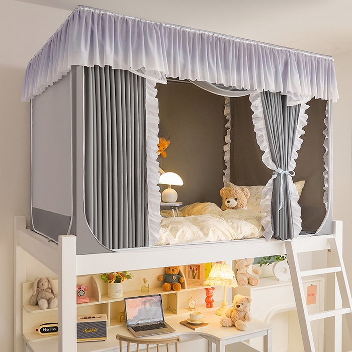 91家纺网 家纺一手货源 找家纺 锦逸家居 2025新款渐变花边款遮光学生蚊帐 渐变花边-时尚灰