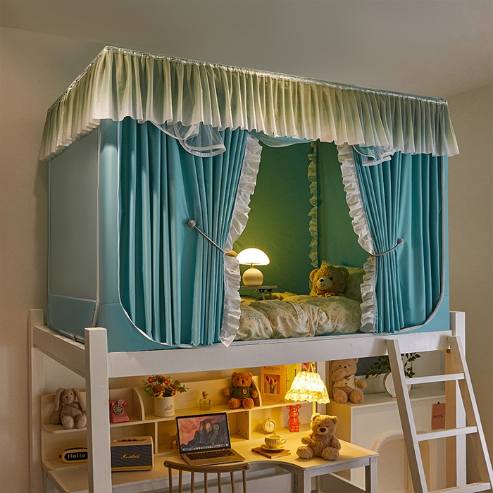 91家纺网 家纺一手货源 找家纺 锦逸家居 2025新款渐变花边款遮光学生蚊帐 渐变花边-果绿