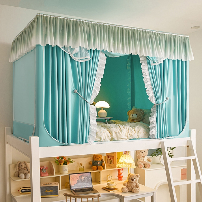 91家纺网 家纺一手货源 找家纺 锦逸家居 2025新款渐变花边款遮光学生蚊帐 渐变花边-果绿