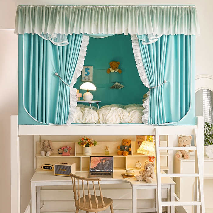 91家纺网 家纺一手货源 找家纺 锦逸家居 2025新款渐变花边款遮光学生蚊帐 渐变花边-果绿