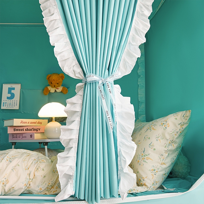 91家纺网 家纺一手货源 找家纺 锦逸家居 2025新款渐变花边款遮光学生蚊帐 渐变花边-果绿