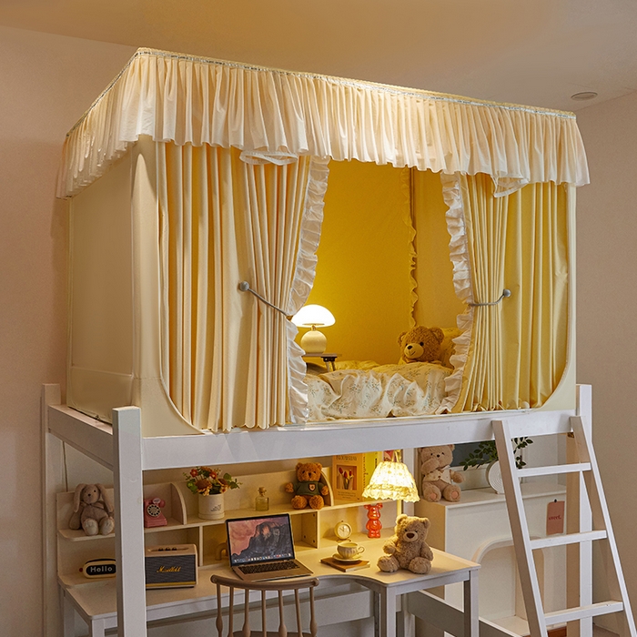 91家纺网 家纺一手货源 找家纺 锦逸家居 2025新款渐变花边款遮光学生蚊帐 渐变花边-嫩黄