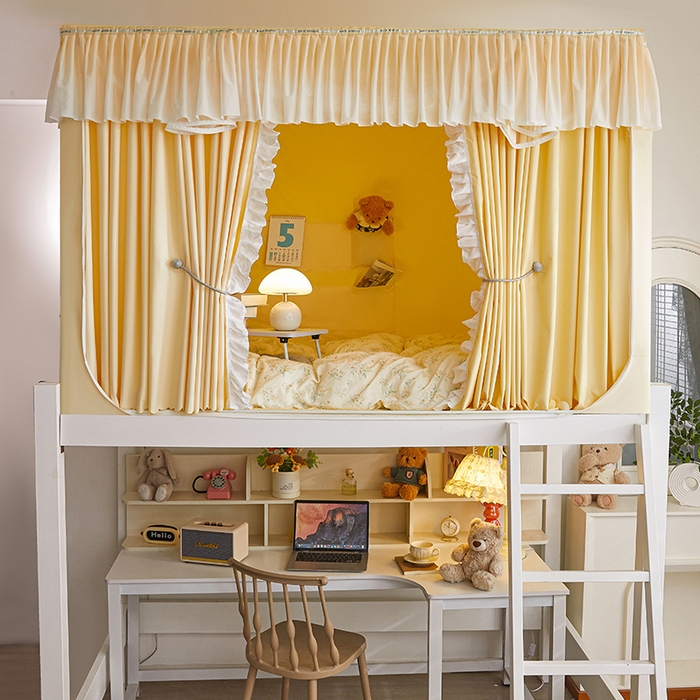 91家纺网 家纺一手货源 找家纺 锦逸家居 2025新款渐变花边款遮光学生蚊帐 渐变花边-嫩黄