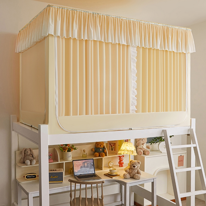 91家纺网 家纺一手货源 找家纺 锦逸家居 2025新款渐变花边款遮光学生蚊帐 渐变花边-嫩黄