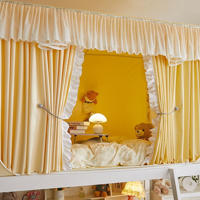 91家纺网 家纺一手货源 找家纺 锦逸家居 2025新款渐变花边款遮光学生蚊帐 渐变花边-嫩黄