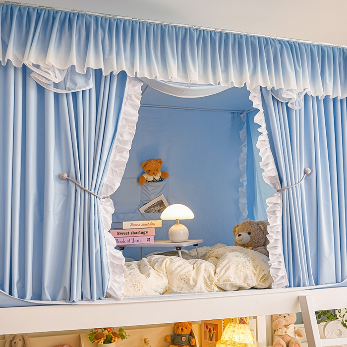 91家纺网 家纺一手货源 找家纺 锦逸家居 2025新款渐变花边款遮光学生蚊帐 渐变花边-天蓝色