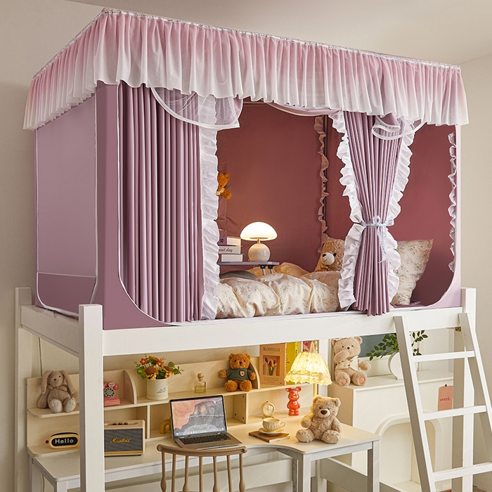 91家纺网 家纺一手货源 找家纺 锦逸家居 2025新款渐变花边款遮光学生蚊帐 渐变花边-香芋紫