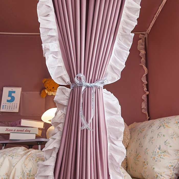 91家纺网 家纺一手货源 找家纺 锦逸家居 2025新款渐变花边款遮光学生蚊帐 渐变花边-香芋紫