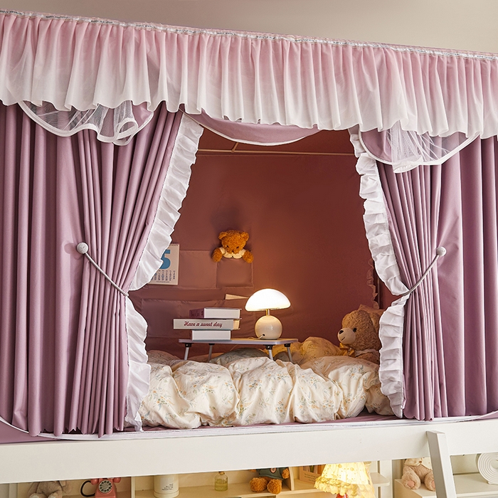 91家纺网 家纺一手货源 找家纺 锦逸家居 2025新款渐变花边款遮光学生蚊帐 渐变花边-香芋紫