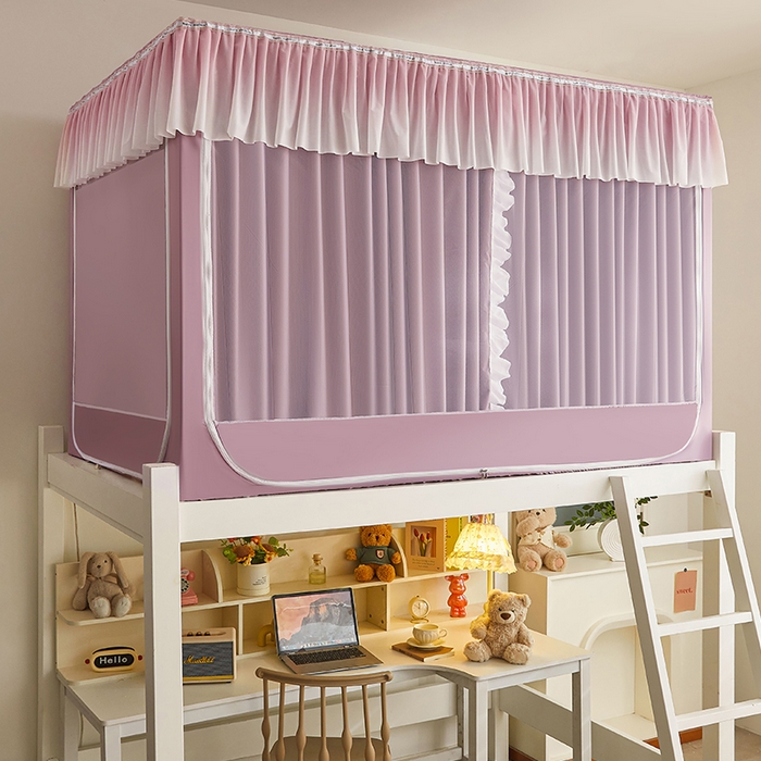 91家纺网 家纺一手货源 找家纺 锦逸家居 2025新款渐变花边款遮光学生蚊帐 渐变花边-香芋紫