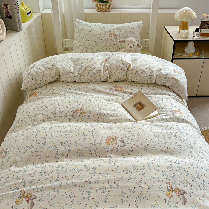 91家纺网 家纺一手货源 找家纺 水墨江南2025新款水洗棉印花四件套 花小兔