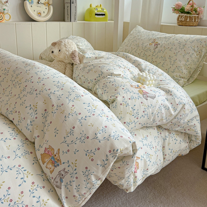 91家纺网 家纺一手货源 找家纺 水墨江南2025新款水洗棉印花四件套 花小兔