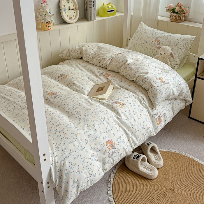 91家纺网 家纺一手货源 找家纺 水墨江南2025新款水洗棉印花四件套 花小兔