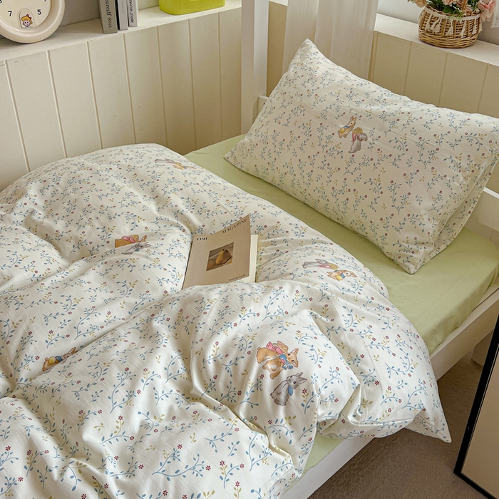 91家纺网 家纺一手货源 找家纺 水墨江南2025新款水洗棉印花四件套 花小兔