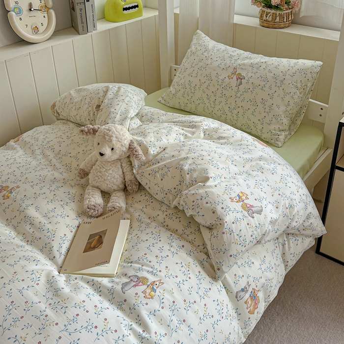 91家纺网 家纺一手货源 找家纺 水墨江南2025新款水洗棉印花四件套 花小兔