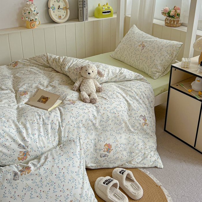 91家纺网 家纺一手货源 找家纺 水墨江南2025新款水洗棉印花四件套 花小兔